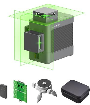 HOTO Kreuzlinienlaser 3×360° Grün, Selbstnivellierender Linienlaser mit Stativ & Fernbedienung, 30 m Reichweite, USB-C Aufladung, 3D Laser Level für Innenausbau & Baustelle
