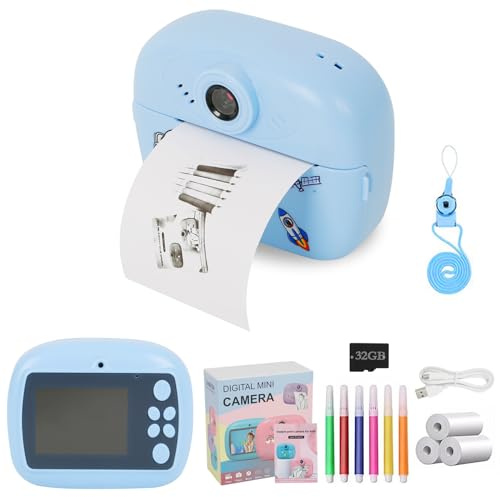 Kids Camera Instant Print, Digital children's camera with 32G Card and Print Photo Paper, Instant Print Camera Toy, 24MP & 1080P Selfie digital camera, Christmas Birthday Gifts for Boys Girls