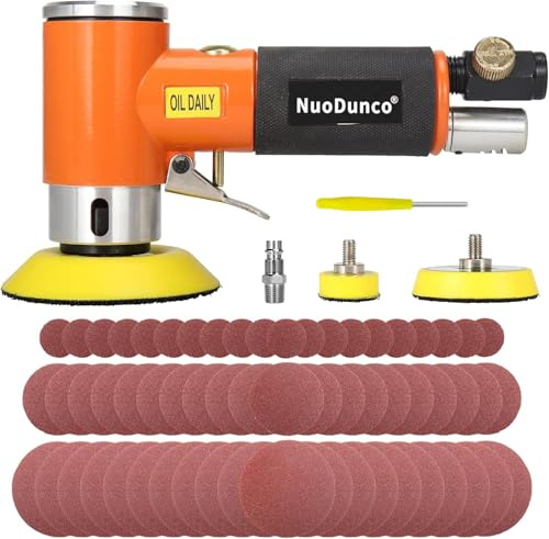 NuoDunco Mini Ponceuse excentrique，Air Sander Pour ponçage et polissage | Doté d’amortisseurs anti-fatigue, réglage vitesse rapide, faible bruit, adapté au ponçage métallique