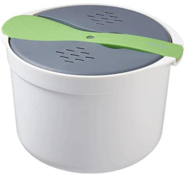 Olla arrocera para microondas, vaporizador de arroz para microondas de 2 litros con colador, utensilios de cocina antiadherentes de polipropileno de grado alimenticio, juego completo con tapa y