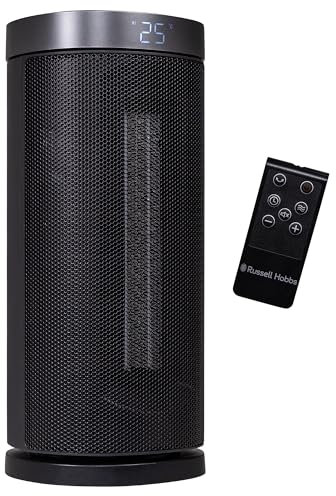 Russell Hobbs 13 Inch Space Portable Heater, 2000W Silent Oscillating Ceramic Electric Heater Black & Silver, Low Energy Digital Display, 5-Modes, 24hr Auto Timer, Overheat Protection, RHCTH2001S