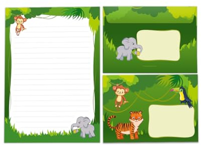 Briefpapier-Set Briefblock mit Umschlag für Mädchen Jungen Kindermotiv Elefant Tiere Briefbögenblock liniert (Block A5 mit 25 Blätter + 15 Umschläge)