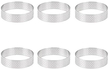 Huhudyy 6Pcs 6cm Tart Ring Stainless Steel Tartlet Mold Circle Cutter Pie Ring Heat- Perforated Cake Mousse Molds
