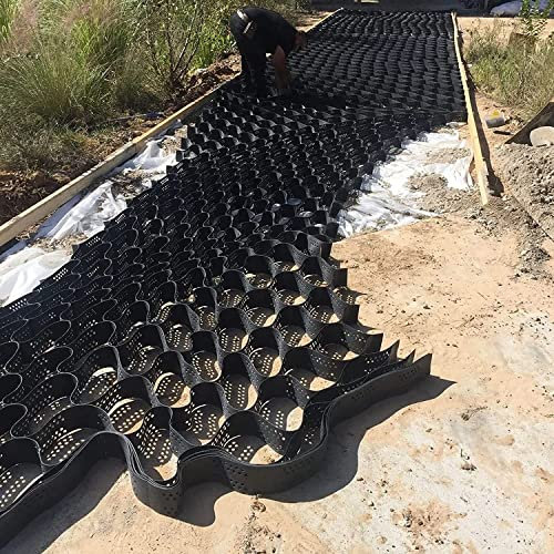 Schwarzes Polyethylen-Bodengitter-System für Auffahrt/Parkplatz/Garten, 5,1 cm hoch, erweiterbarer Boden-/Kiesstabilisator mit durchlässigem Pflasterstein-Design, Größe: 4 x 9 m