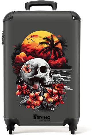 NoBoringSuitcases.com® Handgepäck Koffer 55x40x20 Reisetasche - Reisekoffer mit Rollen, Leichtgewicht Hartschalenkoffer, Trolley Kabinengepäck mit Totenkopf - Grau, Koffer für Flugzeug