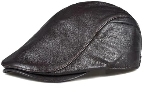 SOFTTO Lederkappe Männer Top Schicht Rindsleder Leder Hut Winter Baskenmützen Männlich Warme Gehörschutz Kappe Leder Papa Hut Freizeit im kalten Winter(Dark Brown,L 55 56cm)