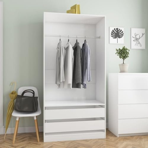 Iiaky Kleiderschrank Vorratsschrank Mehrzweckschrank Schrank Kleiderschrank Hochglanz-Weiß 100x50x200 cm Holzwerkstoff