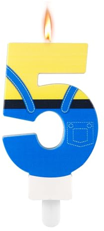 Kerzen mit Anime-Motiven, Blaue und Gelbe Cartoon-Geburtstagskerzen Süße Blue-Jeans-Cartoon-Happy Birthday-Kerzen Geburtstagszahl Kerzen Perfekte Dekoration für Geburtstagskuchen(Zahl 5)