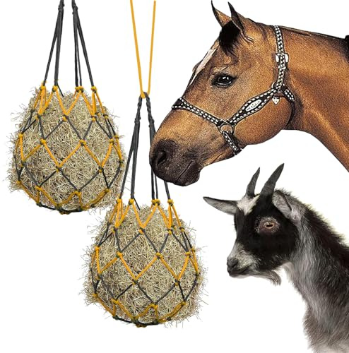 KAKOLOPT 2 x Leckerlibeutel für Pferde, Heunetze für Pferde, starkes Netz, hängend, langsames Füttern, Heunetz für Heulage, Pferdeleckerli und Soak-Heuballen, Reitpferd-Zubehör für Ziegen, Schafe,