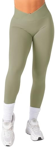 TAYOEA Legging de Sport Femme Taille Haute - Effet Push-Up Scrunch Sculptant, Compression Anti-Cellulite pour Yoga/Fitness, Respirant Confortable Vert Olive,S