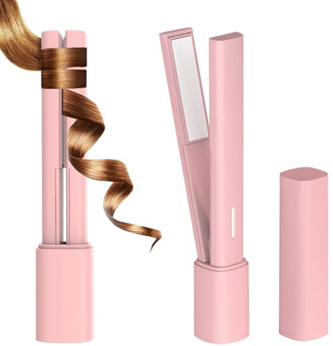 OBEST Mini Hair Straighteners, Mini Portable Travel Straightener for Short Hair/Bangs USB Rechargeable,2-in-1 Straightener Curling and Straightening,180 ℃ Constant Temperature（Pink）