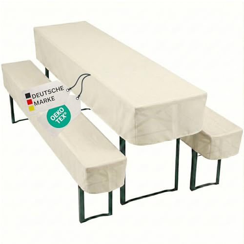 NYVI Biertischhussen Set NYVIGala Ecru - 3-teiliges Hussen-Set für Bierzeltgarnitur - Tischhusse für 50x220 cm Biertische & 2 Bierbankhussen für 220x25 cm Sitzbänke - Waschbar, Oeko-TEX 100