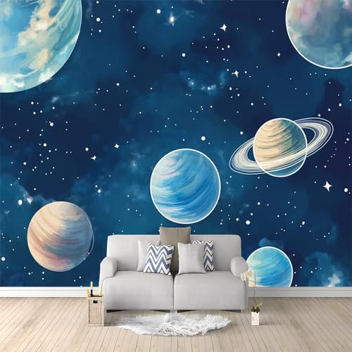 Fotomurale Carta da Parati Spazio Acquerello Pianeti 200 x 140 cm Fotomurali Murale 3D Poster Gigante Moderna, Carta da Parati Decora per Camera Letto, Soggiorno, Stanza dei Bambini