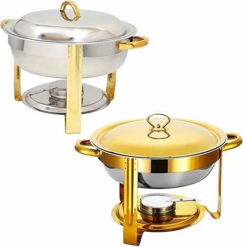 Chafing Dish Buffet Set The Heater With Round 4.5 Litre Water Container And A Covered Food Container Is Durable And Easy To Clean For Food/Parties/Weddings/Banquets~/