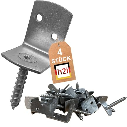 h2i Flechtzaunhalter | Edelstahl | 4 Stück | Flechtzaunbeschlag in L-Form aus Metall | langlebige rostfreie wetterfeste Zaunbefestigung für sicheren robusten und stabilen Stand
