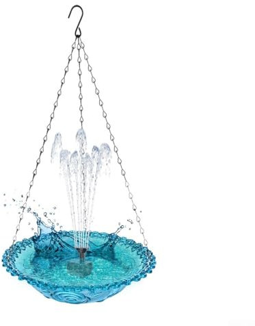 HpLive Solarbetriebenes Vogelbad mit Springbrunnen, Outdoor-Vogeltränken Gartendekoration, Wetterfeste Konstruktion aus ABS und Metall, 23,5 cm Durchmesser(Blau)