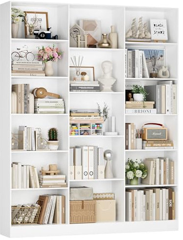 FirFurd 188cm di Altezza Libreria Scaffale, Libreria da Parete a 17 Scomparti Aperti, Scaffale Portaoggetti Aperto, Vetrina, Porta CD per Soggiorno, Studio, Ufficio, 149x23.5x188cm (Bianco)