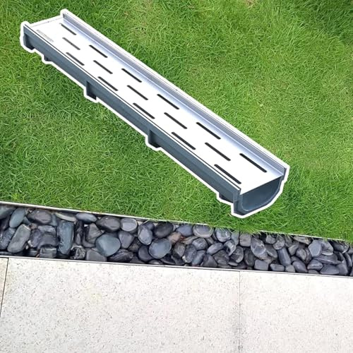 Outdoor Drain Cover - Channel Drain Grate for Small Lawns & Driveways Stone-Filled Water Diverter Trough Drainage Grates (39.4x8.3x9.9)