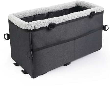 Dog Carseat for Small Dog, Foldable Center Console Pet Booster Seat, Pet Car Seat with Double Protection Seat Belts, Washable Cushion, Safety Leash and Storage Pocket