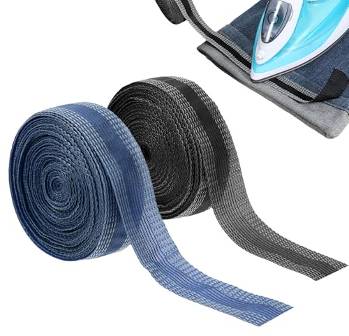 Qiuruoo 2 Stück 10m*25mm Saumband Zum Aufbügeln，Nahtband Zum Aufbügeln，Zum Bügeln von Textilien wie Hosen und Gardinen, Gardinen Kürzen Ohne Nähen,Hose Kürzen Ohne Nähen(Schwarz + Blau)
