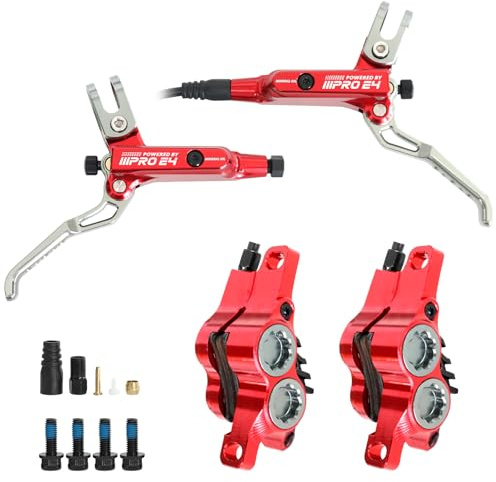 Bromlbe MTB Hydraulische Scheibenbremsen Set, 4 Kolben Fahrrad Scheibenbremse Sets, CNC Hydraulische Scheibenbremse Fahrrad, Links Vorne/Rechts Hinten, Fahrrad Bremsen Set für Mountainbike