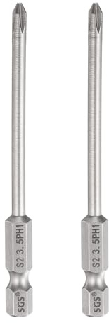 sourcing map 2pcs #1 Phillips Screwdriver Bit PH1 1/4 Hex Shank 3.15 (80mm) Long 3.5mm Rod Magnetic Cross Head Drill Bits S2 Steel Industrial Screw Driver for Electric Power Tools, Gray