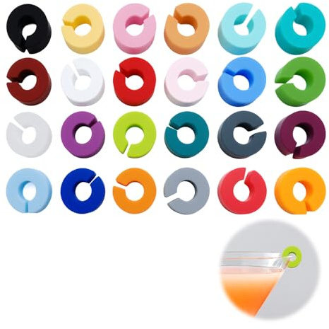 tiyiyok 24 Pièces Marque Verre à Vin, Marqueurs de Verre à Vin en Silicone Marque Réutilisables, Pour Verre à Champagne, Cocktail, Boire, Décoration de Fête de Bar