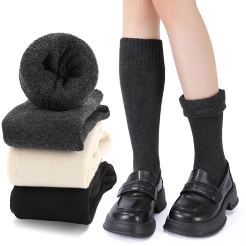Zuimei 3 Pairs Knit Stockings Socks Thermal Boot Socks Women Soft Touch Thick Comfy Knee-High Stockings for Fall, Winter, Sports, Leisure & Parties