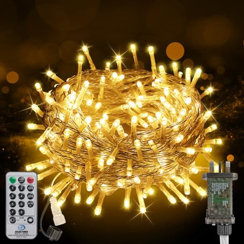 10M 100LEDs Christmas Lights Plug in with Remote,Connectable Fairy Lights Mains Powered with Timer,Bright Waterproof String Lights 8 Modes Outside Indoor Garden Party Christmas Tree Decor(Warm White)
