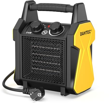 DAHTEC Radiateur électrique 2000W Portable - Mini Chauffage Soufflant - Chauffage Industriel - Sécurité anti-surchauffe/basculement - Idéal Maison & Bureau