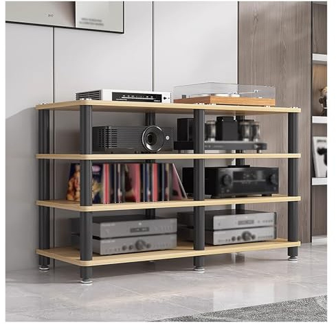 4-Tier Rack for Home Entertainment, Corner Audio Video Tower Stand, TV Stereo Component Cabinet, Turntable & Amplifier Shelf, Game Console Storage Unit, Media