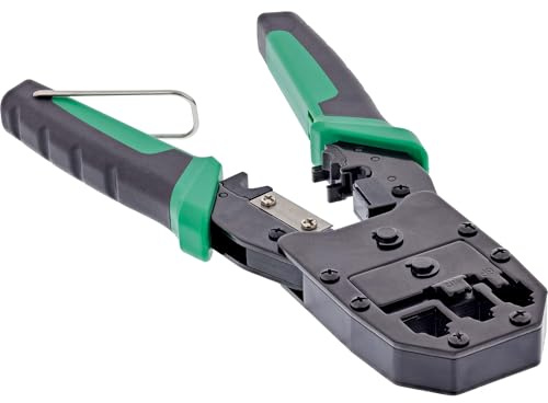 InLine 74103B Pince à sertir pour connecteurs réseau RJ45 RJ12 RJ11 Outil 3 en 1 pour couper, dénuder et sertir Compatible avec les connecteurs modulaires