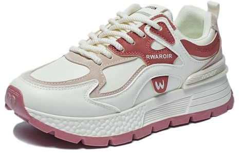 Trcloltc Dam plattform sneakers söt chunky sko, komfort av minnesskum, ventilerande nät med bomullsfoder, 8802 beige röd, 39 EU