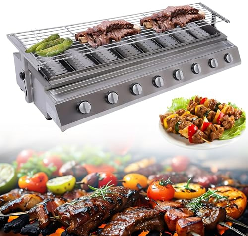 CIELOBLOEN Asador de Gas con 8 fogones y Parrilla extraíble, Barbacoa de Mesa para Picnic y terraza, Fabricada en Acero Inoxidable con Bandeja de Grasa Desmontable