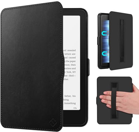 Fintie Hülle mit Handschlaufe für 7 Kindle Paperwhite(12. Generation) | Kindle Colorsoft Signature Edition 2025/2026, Leichte Case, Rückseiten-Magnet, Auto Sleep/Wake, Schwarz