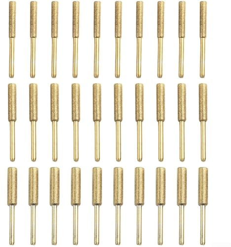 30 Pack Gold Emery Chainsaw Sharpeners with 4mm, 4.8mm and 5.5mm Sizes for Sharpening and Polishing Electric Saws, Jade, Wood and Steel