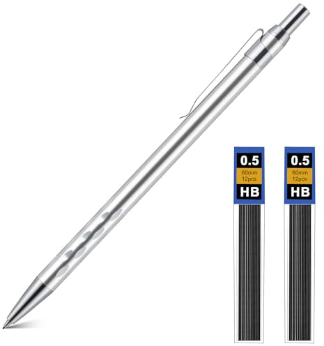 AOOSU Metallpenna, professionell 0,5 mm mekanisk pennset med 2 st HB-penna för konstskrivning, teckning, skiss – silverprickar