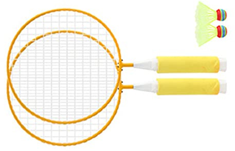 FILFEEL Juego de Raquetas de Bádminton para Niños, Malla Grande, Antideslizante Suave, Cómodas Raquetas de Bádminton con 2 Pelotas para Deportes Al Aire y Diversión Familiar (Yellow)