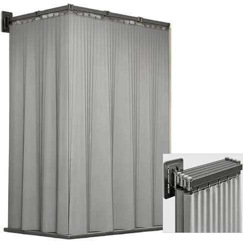 BOFITENG 5-fach 154cm faltbare Duschvorhangstange mit 180 cm Langem Vorhang Duschvorhang Ohne Bohren,Wandmontage Eckvorhangstangen,2 Installationsmethoden für Heim, Hotel & Fitnessstudio (Schwarz)