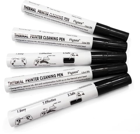 TINAYAUE Lot de 5 stylos nettoyants pour têtes d'impression thermique, anti-fuite, outil de maintenance quotidien pour imprimantes d'étiquettes et de factures, accessoires de bureau pratiques