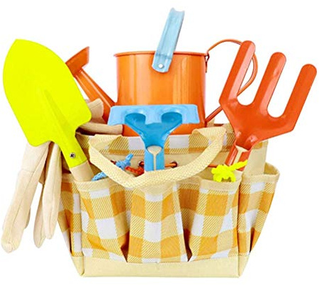 Generic Trädgårdsredskapsset för Barn med Spade i Metall och Vattenkanna, Bärväska för Utomhusleksandleksaker (23 * 12 * 17 cm)