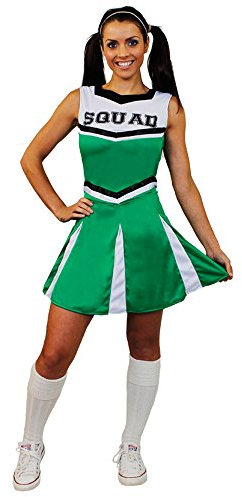 CHEERLEADER KOSTÜM IN GRÜN UND 2 VERSCHIEDENEN AUSFÜHRUNGEN - MIT ODER OHNE POMPOMS - SUPER FÜR FASCHING ODER KARNEVAL ODER SPORTVERANSTALLTUNGEN DER AMERIKANISCHEN ART (X-KLEIN)