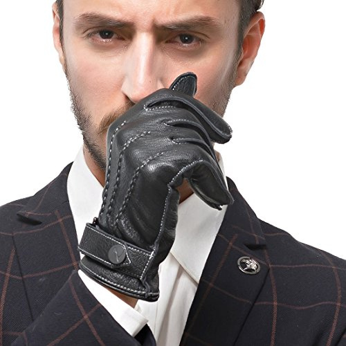 Nappaglo Herren Touchscreen Nappaleder Handschuhe Lammfell Warm Handschuhe mit Langes Fleecefutter