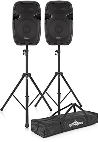SubZero 600W 15 PA Speaker System with Digital Media Player & Stands | 300W RMS/600W Peak, Powerful 15-Inch Duo PA Bundle, Stands, Carry Bag and Cables Included, Bluetooth Media Player