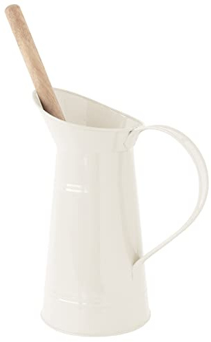 Gelco Pot à Balai, Métal et Bois, Ivoire, 20,5 x 12,5 x 36 cm