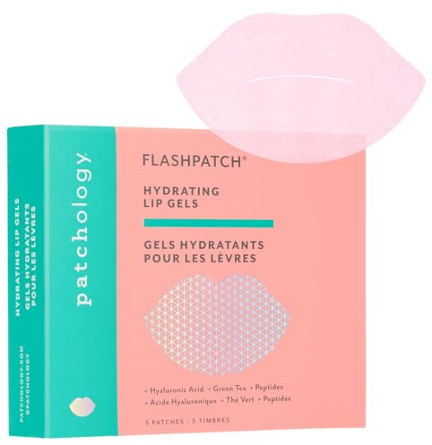 Patchology FlashPatch Hydrating Lip Mask Gels with Hyaluronic Acid, Green Tea & Peptides – Ultra Moisturizing Lip Treatment for Dry Lips – Hydration & Repair (5 Count)