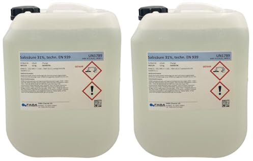 FABA Salzsäure 31%, 2 x 10 L ca. 24 kg, vielseitig einsetzbar, Zementschleierentferner und Entkalker
