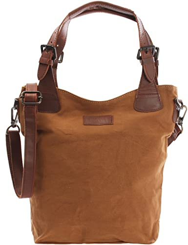 LECONI Henkeltasche Echtleder Vintage-Look Damentasche Handtasche für Damen aus Canvas + Leder Shopper mit Trageriemen Beuteltasche für die Arbeit, Büro oder Alltag 34x35x10cm LE0054-C