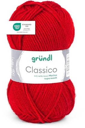 Gründl Wolle Classico Merinowolle Strickgarn - 1 Knäuel 50 g, rot