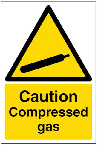 V Safety Caution Compressed Gas Warning Sign - 200mm x 300mm - 1mm Rigid Plastic